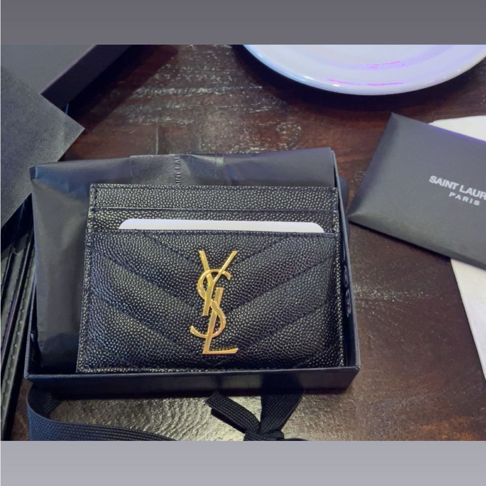 Saint Laurent Black and Gold Key Card Holder